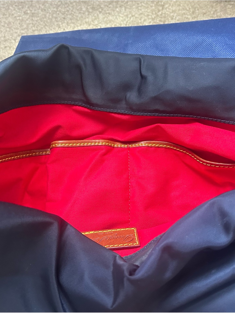 Dooney & Bourke Navy Nylon Shoulder Bag with Brown Leather Trim - Picture 7 of 10